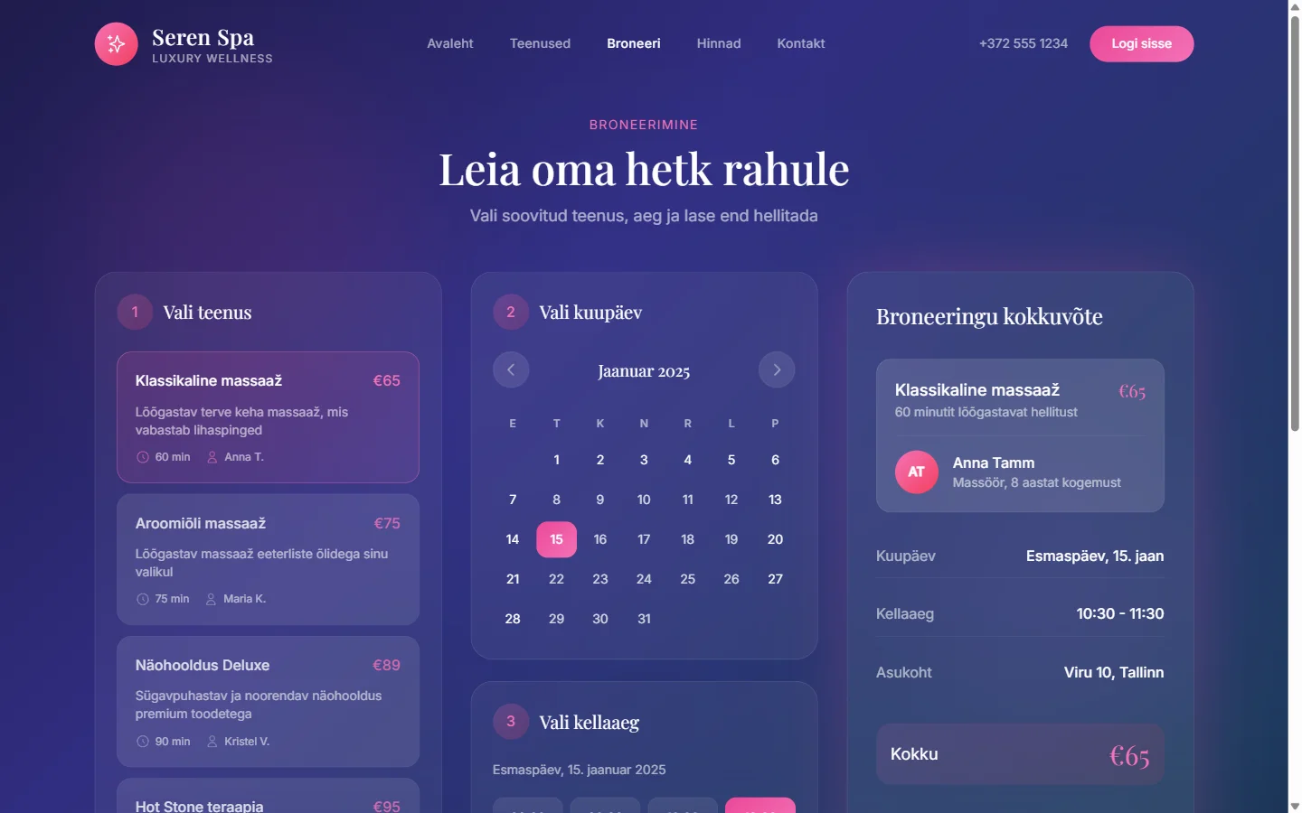 Spaa broneerimissüsteem screenshot