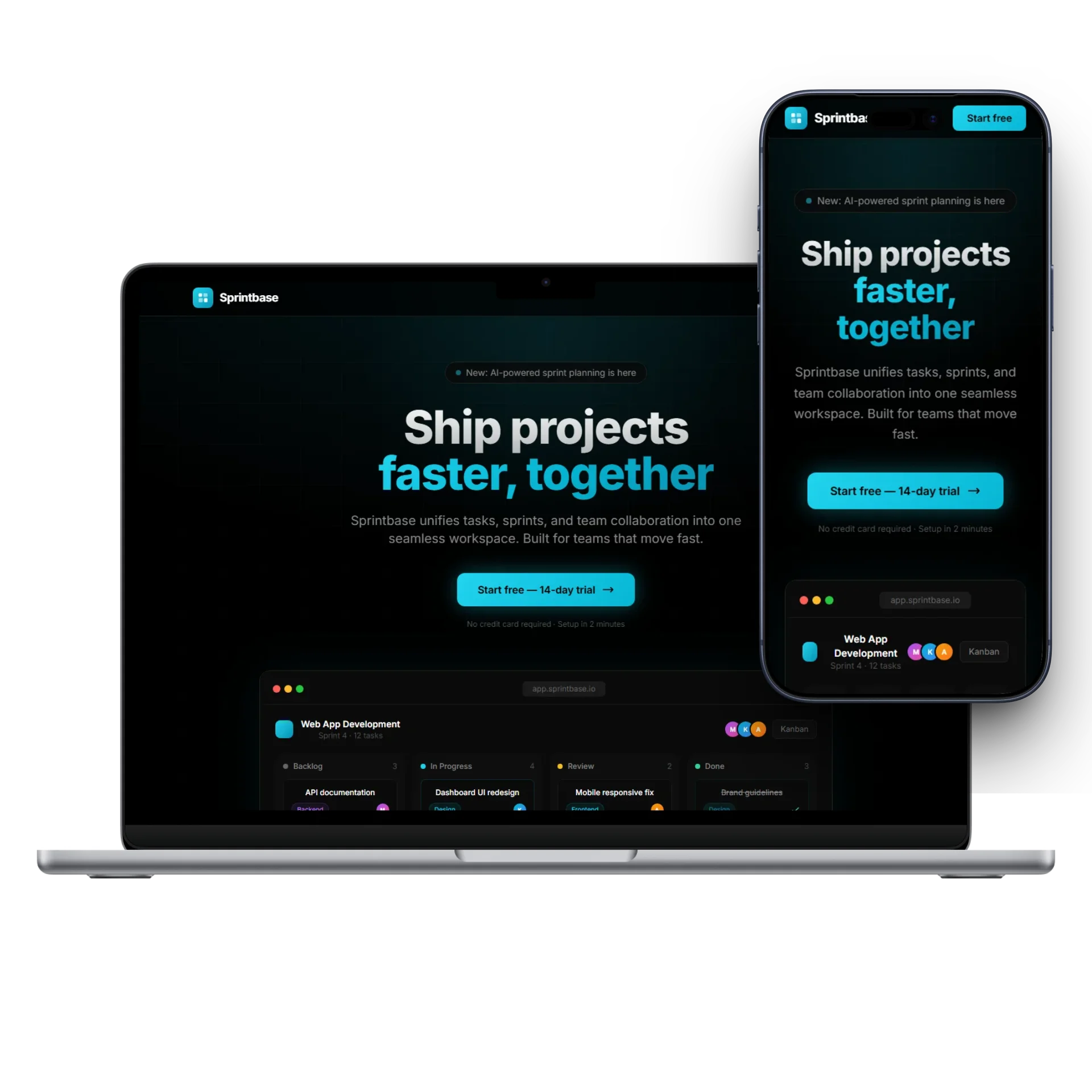 Sprintbase landing page disainisüsteemi näidis